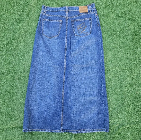 Vintage Polo Jeans Company Ralph Lauren Long Denim Skirt with Front Slit Size 12 - Picture 5 of 16